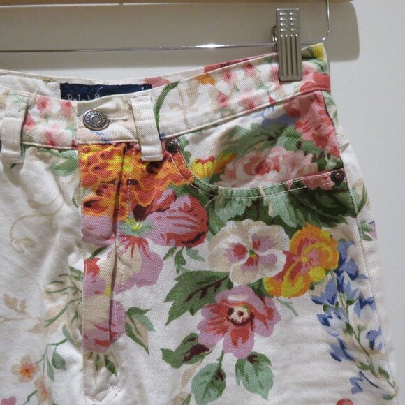 VINTAGE RALPH LAUREN Floral Midi Pencil Skirt in White Denim Preppy Cottagecore - Picture 6 of 16